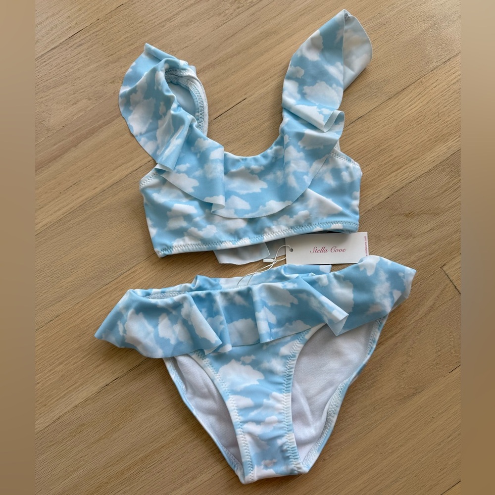 NWT Stella Cove Cloud Print Blue Bikini Size 4 Toddler Girls Swimsuit Summer